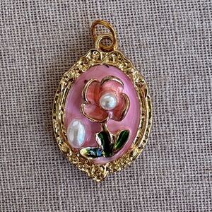 Elegant Gold Pink & Pearl Floral Pendant